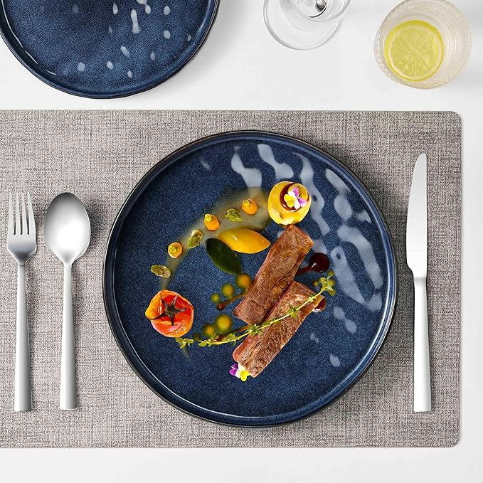 Herogo 12 Pieces Dinnerware Sets, Plates and Bowls Sets Service for 4, Modern Stoneware Dining Dishes, Dishwasher & Microwave Safe, Starry Blue
