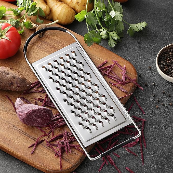 Cheese Grater Handheld, HIA Flat Coarse Stainless Steel Graters for Kitchen, Food Grater with Anti-Slip Handle, Perfect for Potato, Vegetable, Butter, Parmesan Cheese