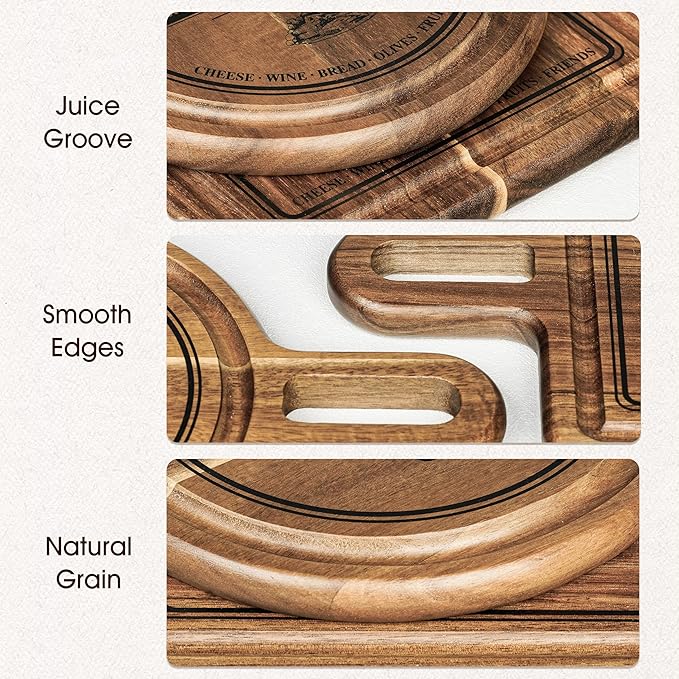 Acacia Wood Charcuterie and Cheese Board Set, 2-Piece Mini Serving Boards for Cheese, Fruit, Nuts, Treats & Appetizers – Elegant Snack Boards for Entertaining & Gift Giving