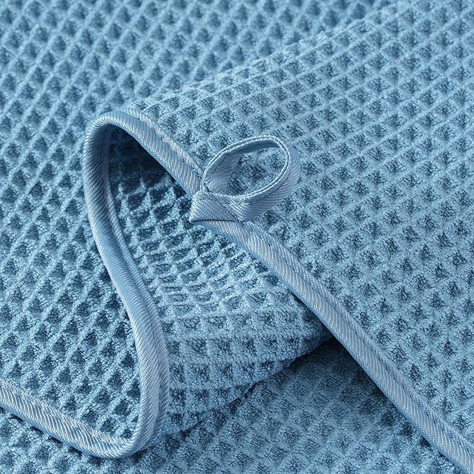 Microfiber Waffle Face Towels, 4 Pieces, Soft, Absorbent, Fast Drying, Lint Free (Blue)