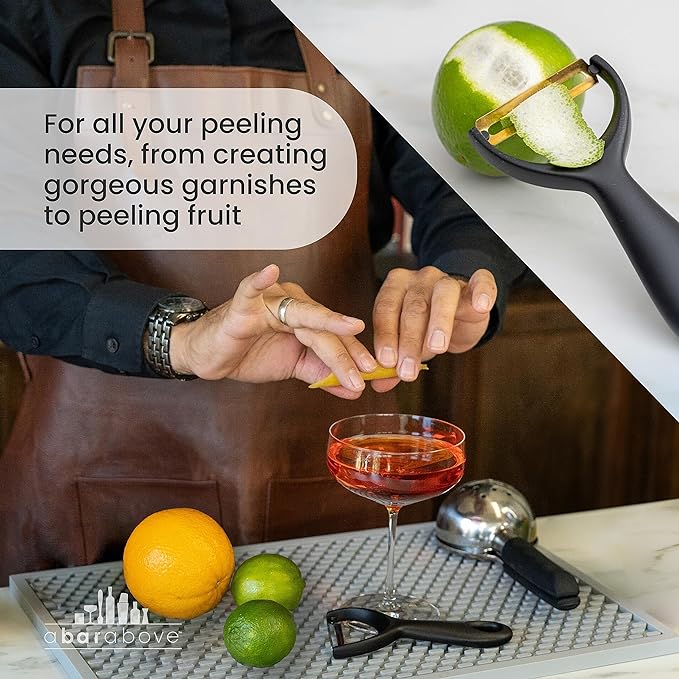 A Bar Above Gold Citrus Peeler, Stainless Steel Fruit Peeler for Garnishes and Cocktail Twists, Comfortable Grip Peeling Tool for Oranges, Lemons, Limes, Bartender Accessory, Kitchen Essentials, Gold
