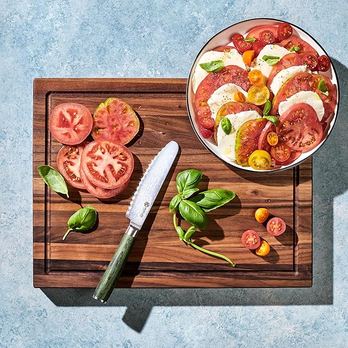 HexClad Medium Walnut Cutting Board, Double-Sided with Juice Groove & Recessed Handles, Durable, Scratch-Resistant Hardwood, Great for Chopping, Carving & Serving, 11.75"x15.75"