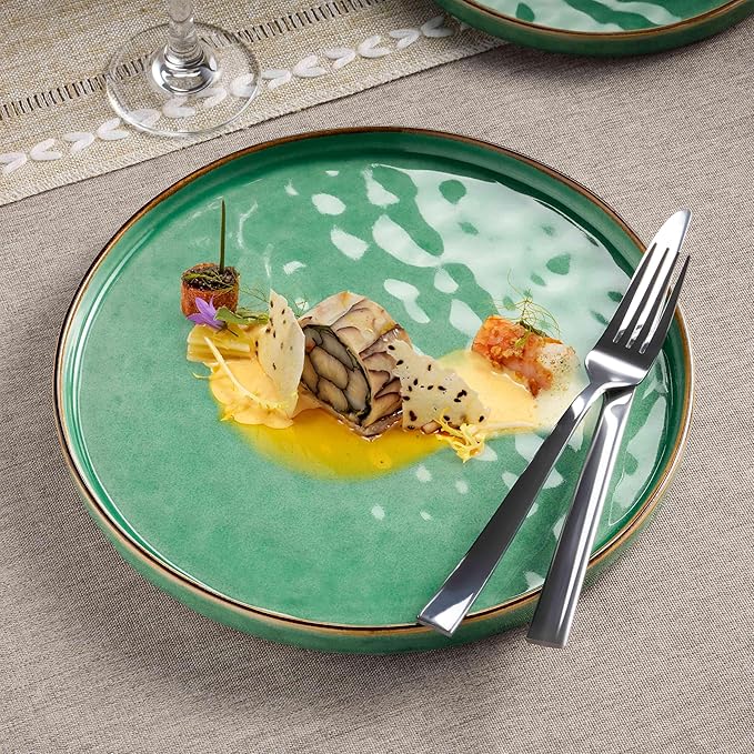 Herogo 12 Pieces Dinnerware Dish Sets for 4, Plates and Bowls Sets for Home Kitchen, Ceramic Dining Dishware, Dishwasher & Microwave Safe, Gemstone Green