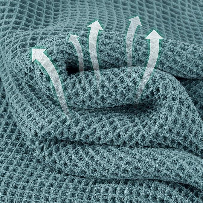 Microfiber Waffle Face Towels, 4 Pieces, Soft, Absorbent, Fast Drying, Lint Free (Green)