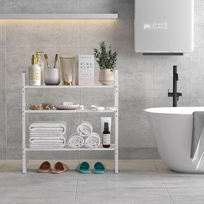 Expandable Shelf for Cabinet Organizer Adjustable Stackable Spice Rack at Kitchen and Bathroom More, Counter Countertop Cupboard Organization Pantry Storage(LARGE/1PACK/WHITE)