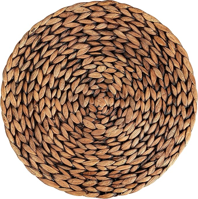 CENBOSS Woven Placemats (11.8" Set of 8, Brown Wash) Round Placemat, Wicker Place mats, Rattan Place mat, Plate Chargers