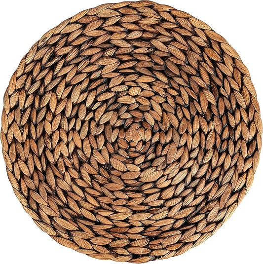 CENBOSS Woven Placemats (11.8" Set of 4, Brown Wash) Round Placemat, Wicker Place mats, Rattan Place mat, Plate Chargers