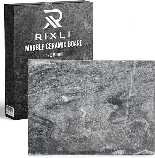 Kitchen Marble Stone Cutting Board - Marble Cutting & Charcuterie Board of 16 x 12 x 0.6 Inches, Non Slip Scratch Resistant Pastry Tray, Rectangular Serving & Chopping Slab for Countertop - Black