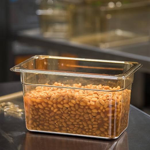 Carlisle FoodService Products StorPlus High-Heat 1/6-Size Food Pan, 6 Deep Food Storage Container with 4 Quart Capacity, High Heat Plastic, 1/6 Size, Amber, (Pack of 6)