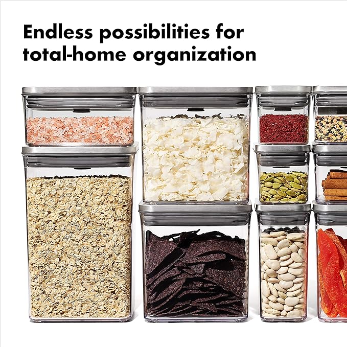 OXO Steel POP Container Small Square Short (1.1 Qt/1 L) - Airtight Food Storage - Ideal for Brown Sugar, Tea,Grey